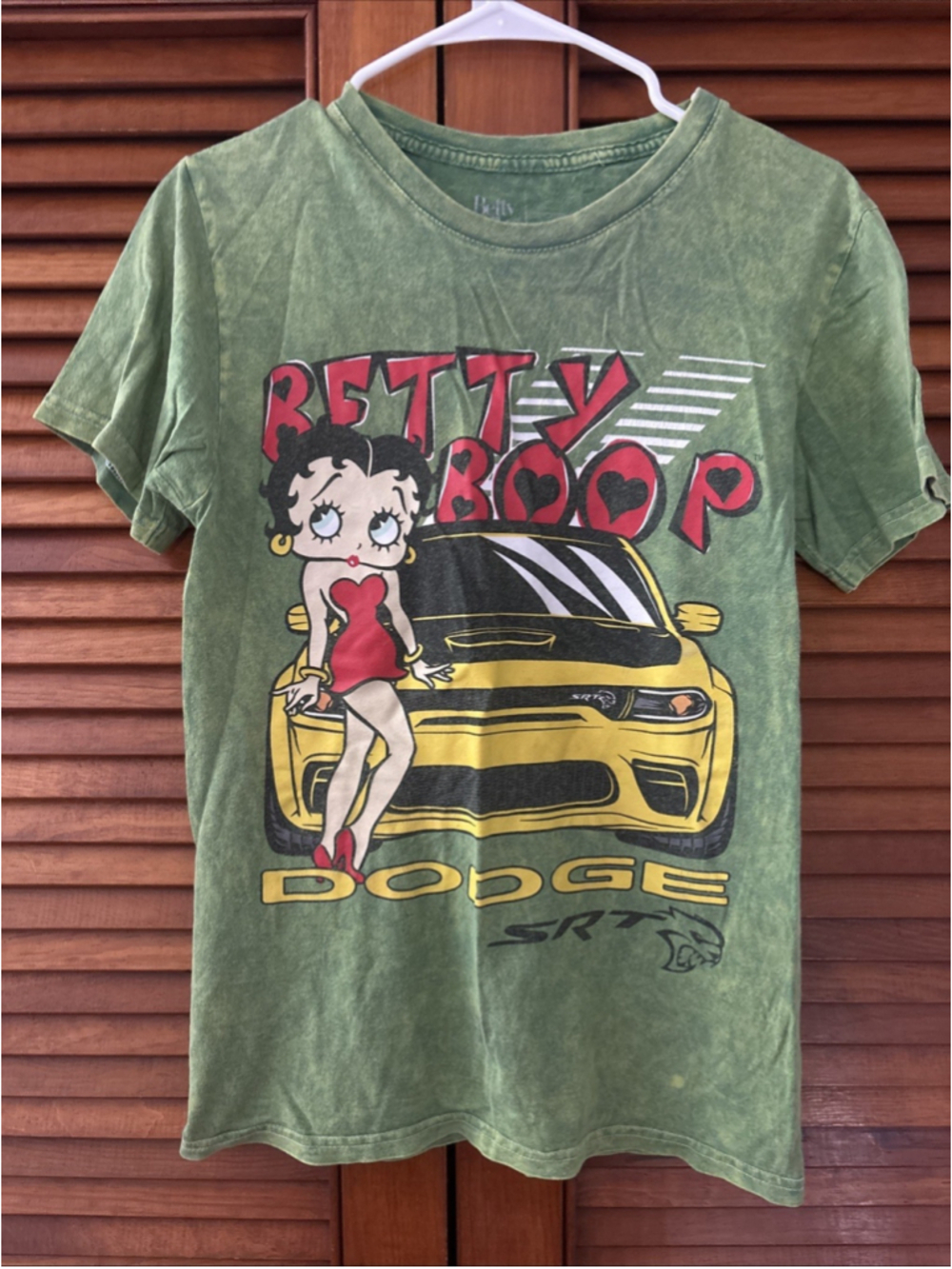 Betty Boop Shirt Green Dodge SRT Car Graphic T-Shirt Adult Small